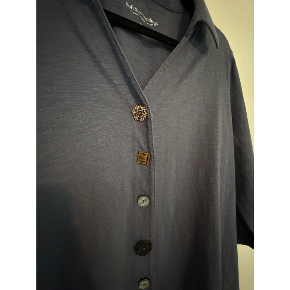 Soft Surroundings Danielle Blouse Blue Decorative Snap Covers Size Large - Picture 3 of 10